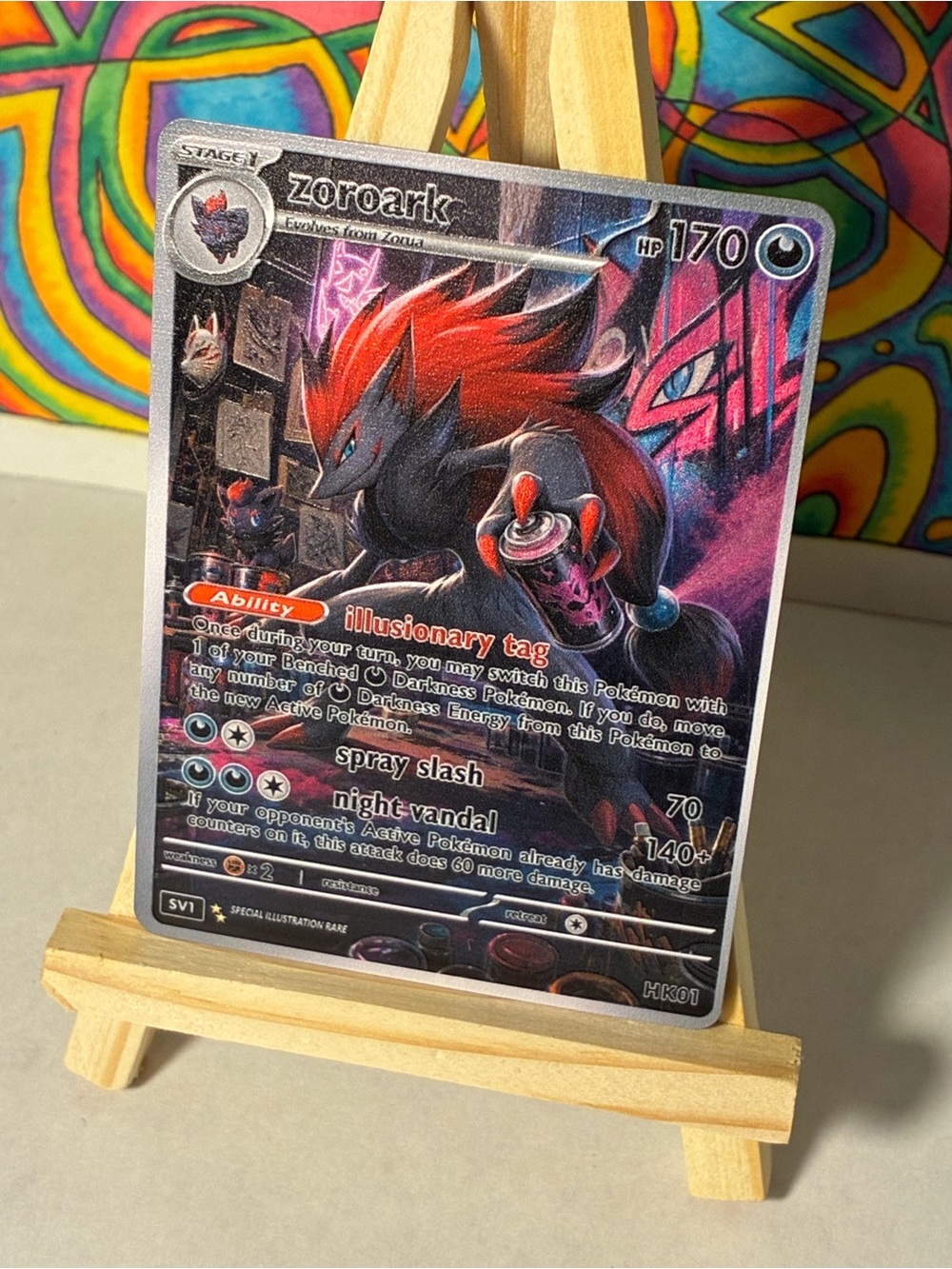 Zoroark Pokemon Graffiti Style Holo Texture Fan Art Card - Black and Red